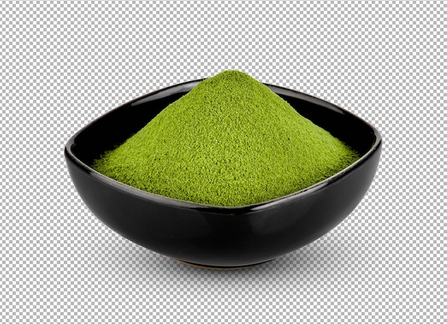 Tè verde Matcha in polvere in una ciotola su uno sfondo di strato alfa