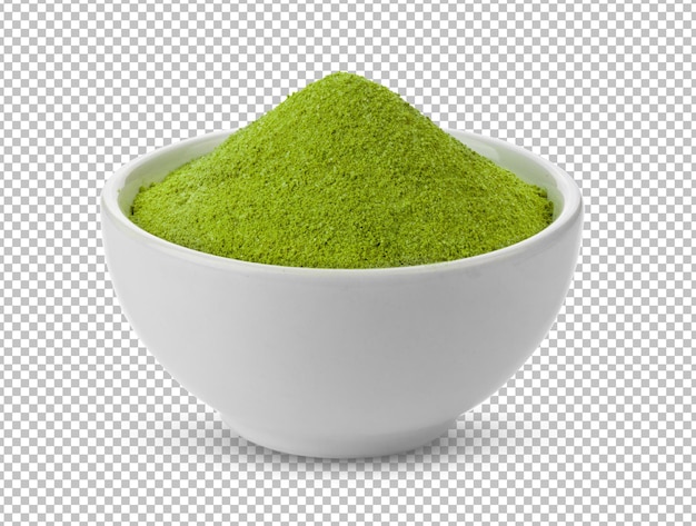 Té verde matcha instantáneo en cuenco de cerámica aislado en capa alfa