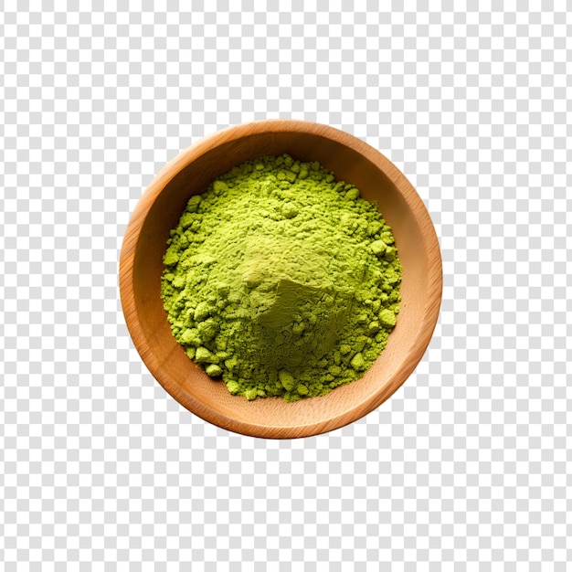 PSD el té verde matcha en polvo aislado sobre un fondo transparente