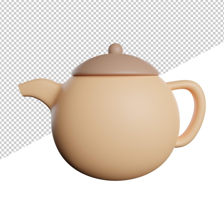 PSD tea pot drink water vista frontal 3d rendering icono ilustración sobre fondo transparente