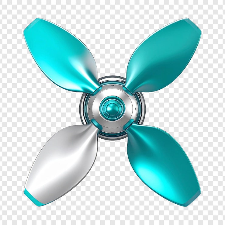 PSD teal and white fan propeller isolated on white background