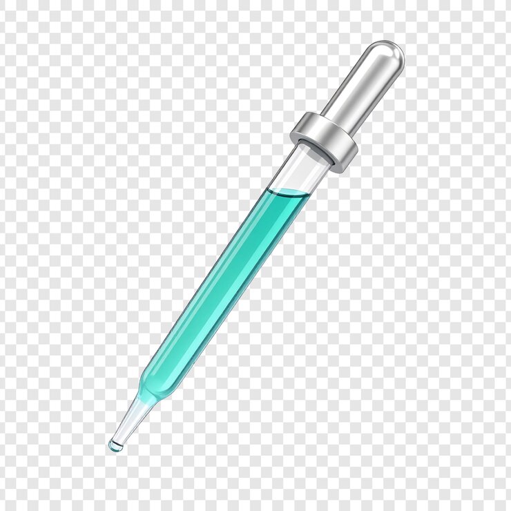 PSD teal colored laboratory dropper isolated on transparent background