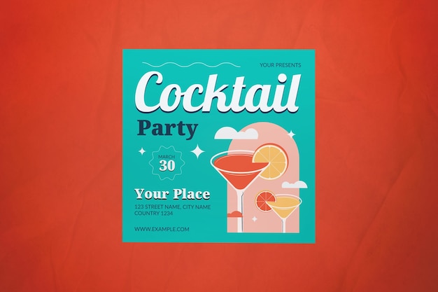 Teal Flat Design Cocktail Party Publicaciones en las redes sociales