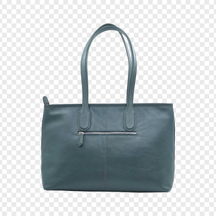 PSD teal leather tote bag