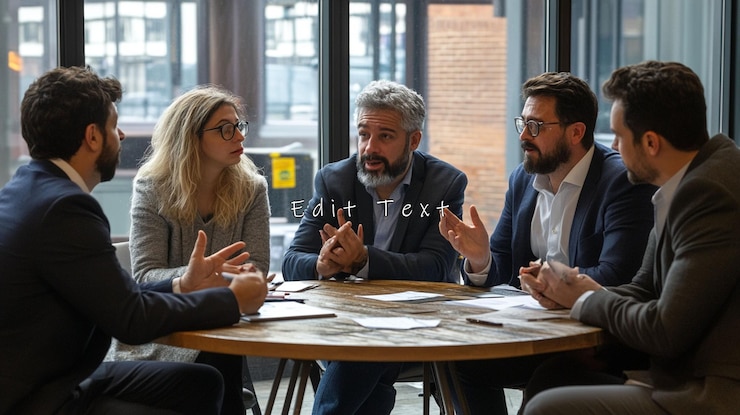 PSD team aziendale che si riunisce attorno a un tavolo per discutere idee