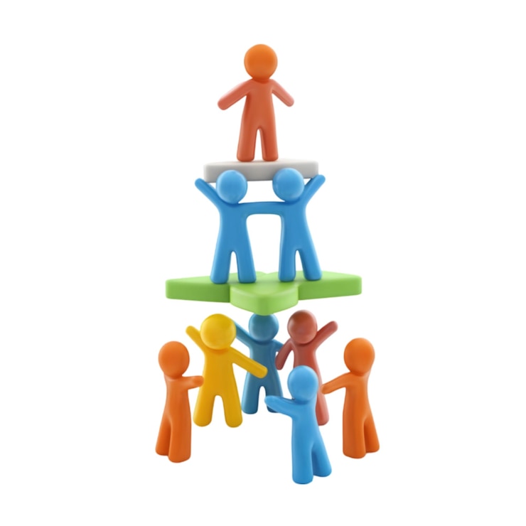 PSD teamwork and leadership concept illustration 3d colorful people figures building a human pyramid