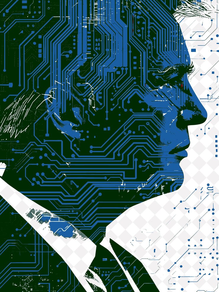 PSD tech savvy presidential candidate portrait with a red comput flat illustration election campaign