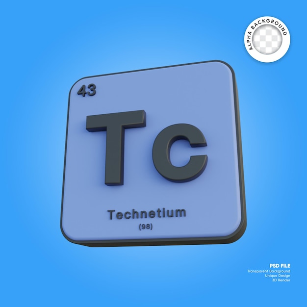 Technetium chemical element periodic table 3d render