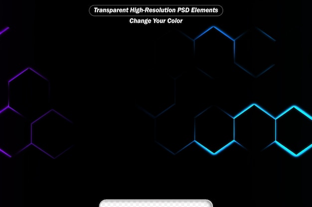 PSD technique hexagonal foncé futuriste abstrait avec des éclairs brillants de couleur rose et bleue