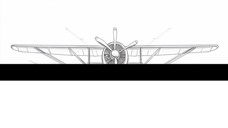 PSD technische zeichnung eines alten propellerflugzeugs aus der vorderseite