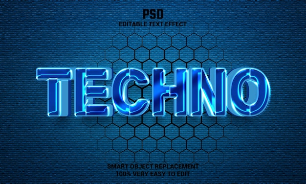Techno 3d bearbeitbarer texteffekt mit hintergrund premium psd