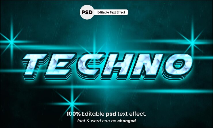 PSD techno 3d editable psd efecto de texto techno