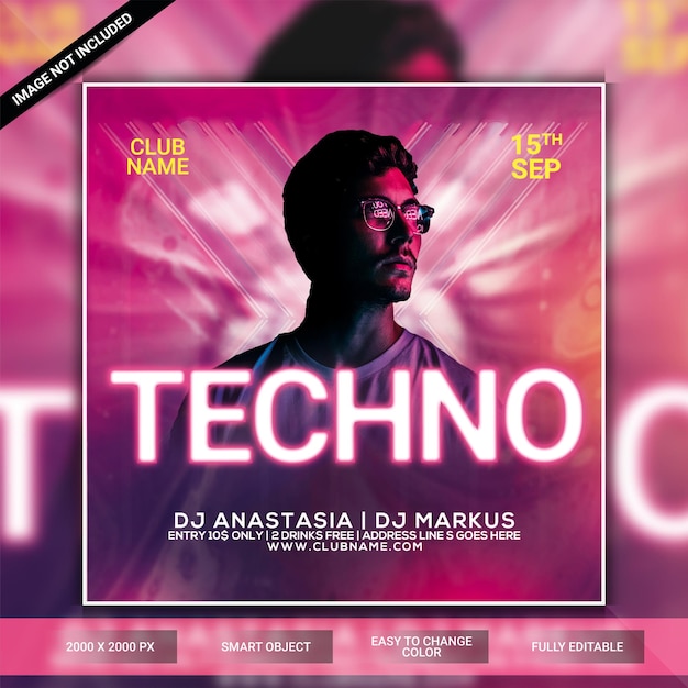 Techno-nachtclub-party-flyer-vorlage