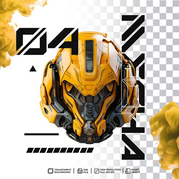 Technological Wonder Realistic 3D Render of Cyberpunk Mecha Robot Head on Transparent Background