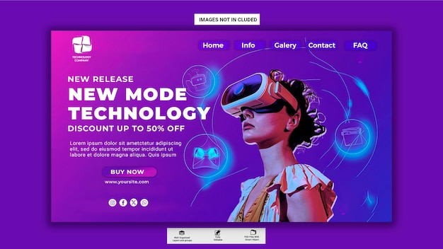 Technologie-Banner-Vorlage Ein Bildschirm mit einer Frau darauf, die sagt, wie man Technologie benutzt