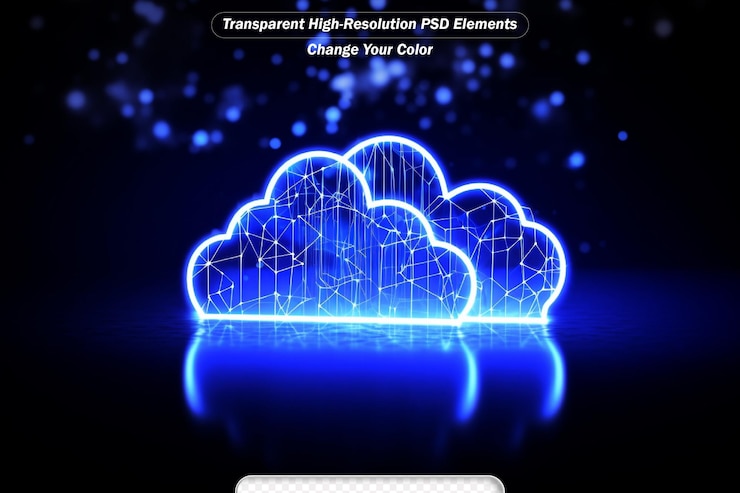 PSD la technologie numérique, l'informatique en nuage, le fond bleu, les informations sur les cyber-nano.