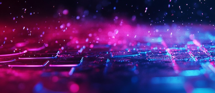 PSD teclado abstracto con luces de neón y gotas de agua
