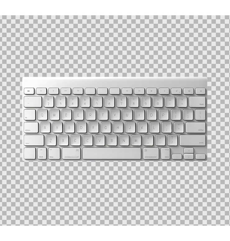 PSD teclado blanco aislado sobre un fondo transparente