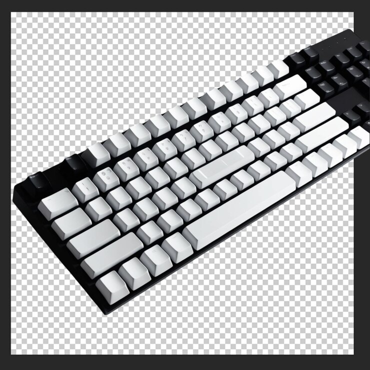 PSD un teclado de computadora con un teclado blanco y negro aislado sobre un fondo blanco