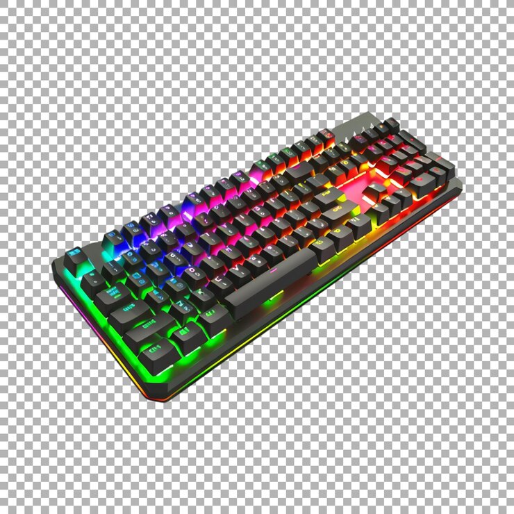 PSD teclado de juegos rgb en fondo transparente generado por ai