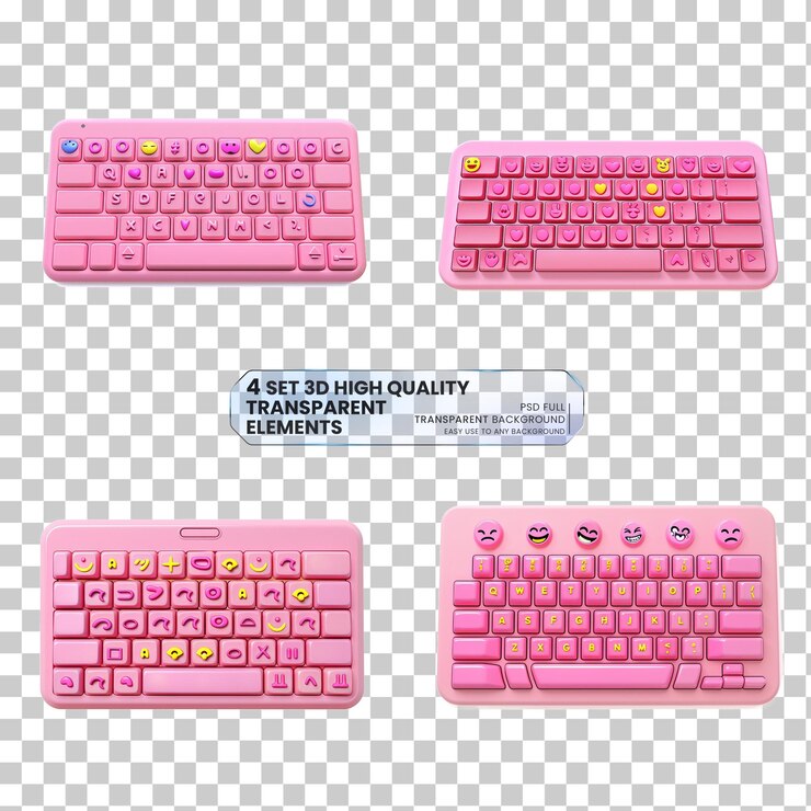 PSD teclado logitech con teclas emoji png rosa en fondo transparente