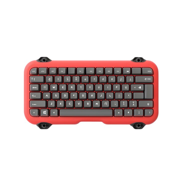 PSD teclado mecánico rojo compacto con teclas negras para juegos y productividad