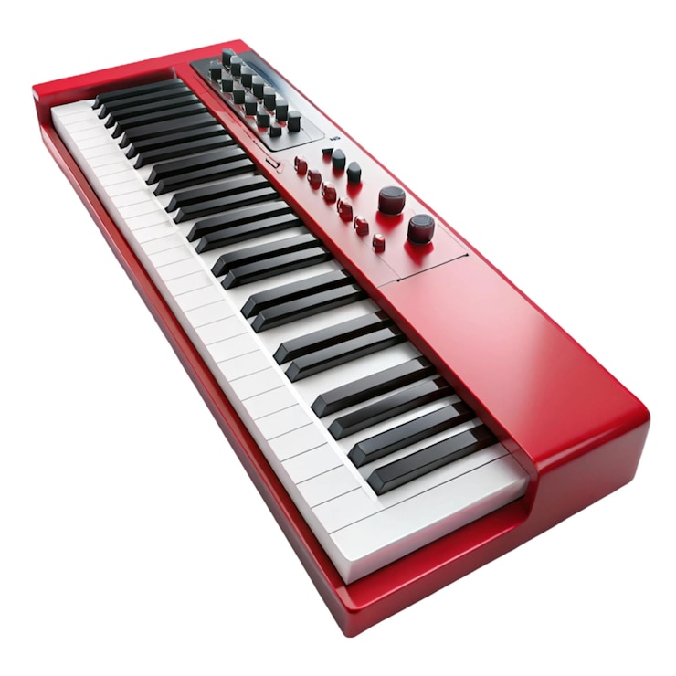 PSD teclado midi de sintetizador rojo sobre fondo blanco