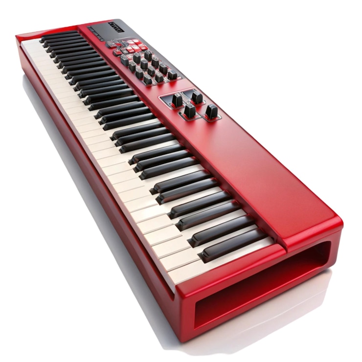 PSD teclado midi de sintetizador rojo sobre fondo blanco