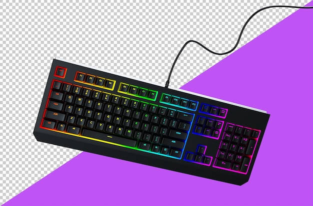 PSD teclado para jogos com luz rgb teclado mecânico preto com luz de fundo led renderização 3d