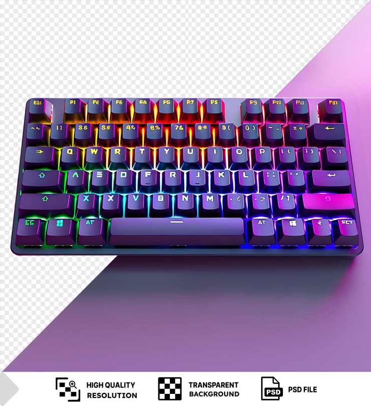 PSD teclado y ratón de juego en un fondo púrpura