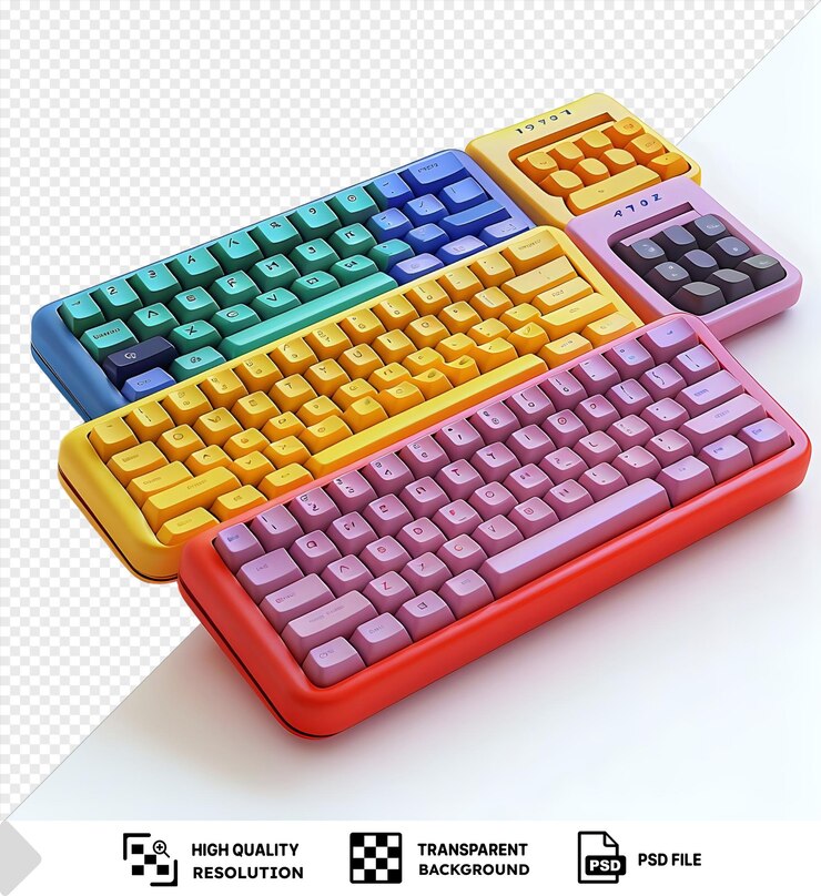 PSD teclados coloridos con fondo transparente para una estética moderna