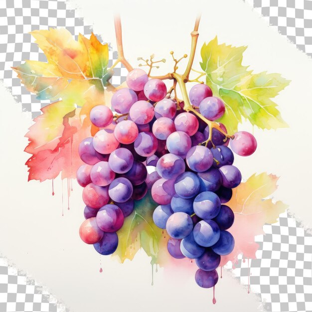 PSD técnicas de acuarela utilizadas en uvas contra un fondo transparente con vibrantes tonos pastel para el diseño gráfico