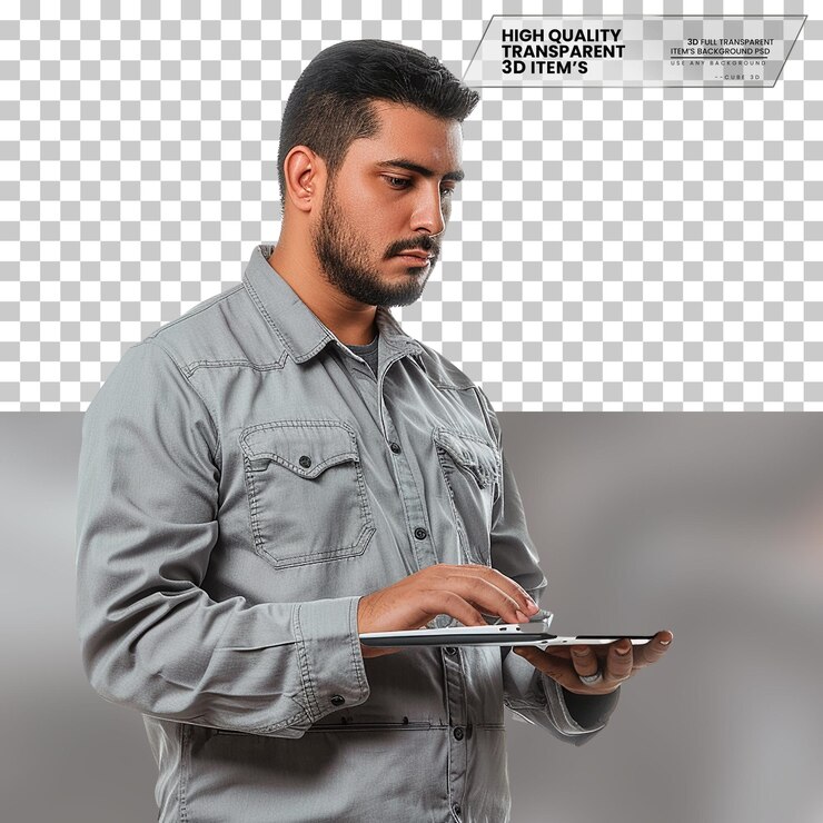 PSD técnico informático realista con un fondo transparente