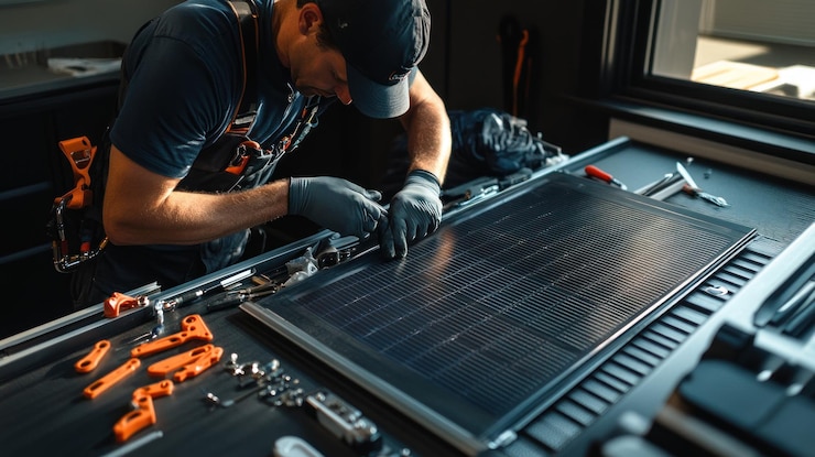 PSD técnico montando un panel solar