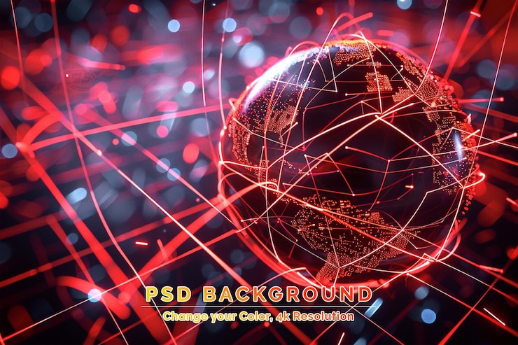 PSD tecnología abstracta red neuronal y geometría de esfera orbe y líneas poligonales