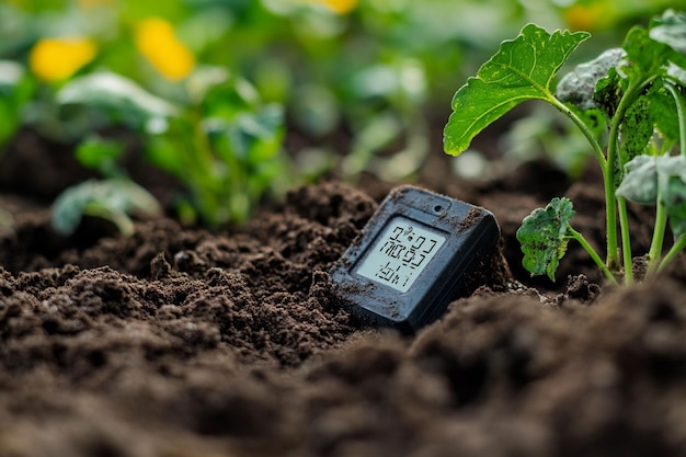 Tecnología agrícola inteligente con sensores de suelo para monitorear el crecimiento de las plantas