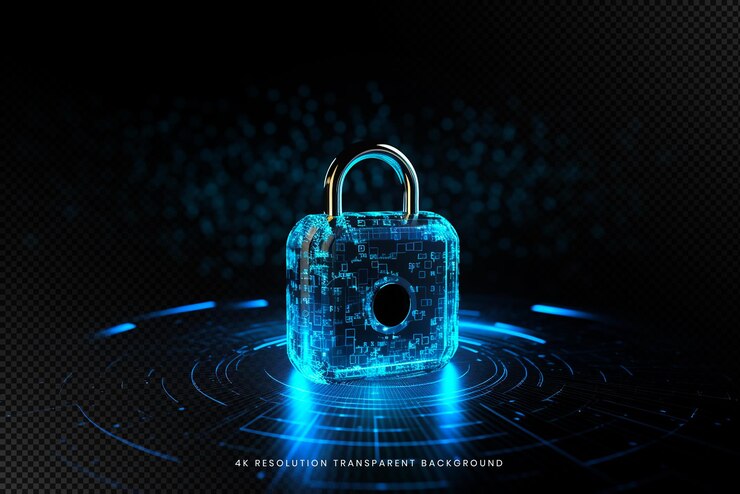 PSD tecnología de bloqueo de seguridad cibernética red global protección de datos digitales en un fondo transparente