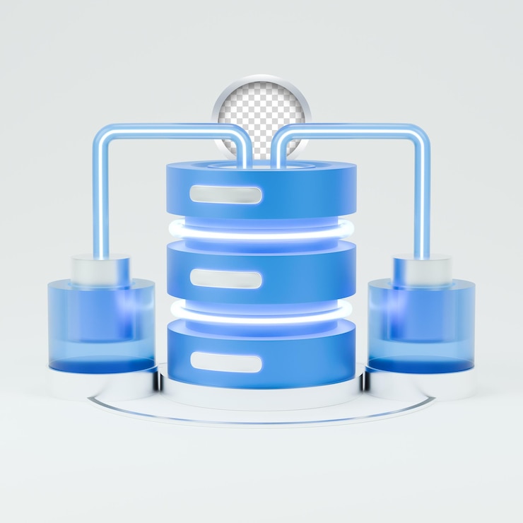 PSD tecnología de computación en nube de iconos 3d y servidor de bases de datos