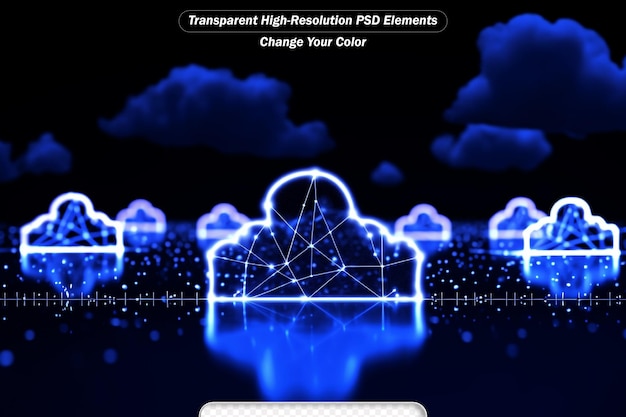 PSD tecnología de computación en la nube internet en fondo azul