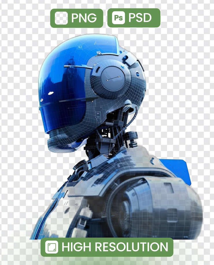 PSD tecnología y concepto de innovación de robots humanoides futuristas