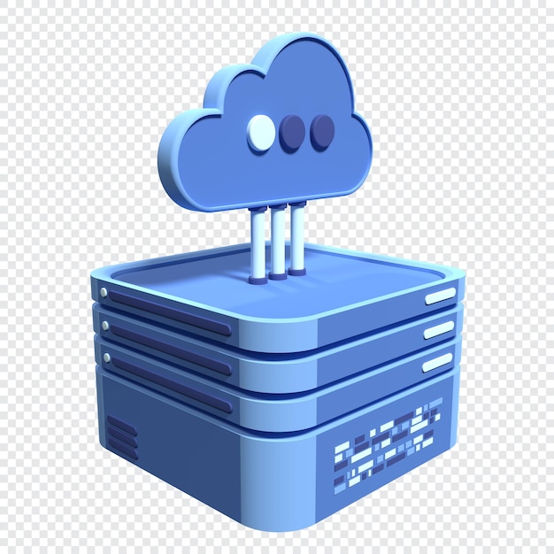 Tecnologia di cloud computing Centro dati cloud con server di hosting Servizio cloud rendering 3d Rete e database Illustrazione di rendering 3d dell'archiviazione cloud