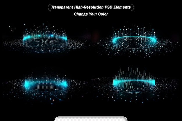 Tecnología de fondo transparente colores del círculo violeta y azul conjunto de ondas de puntos