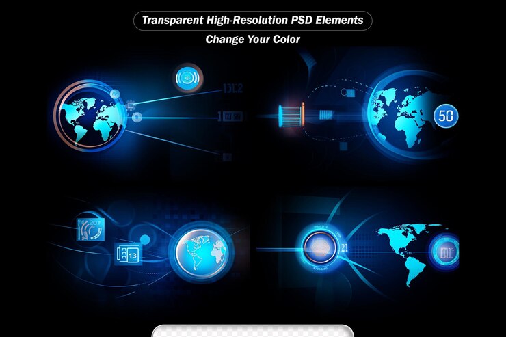PSD tecnología global conexión red comunicación fondo vectorial abstracto