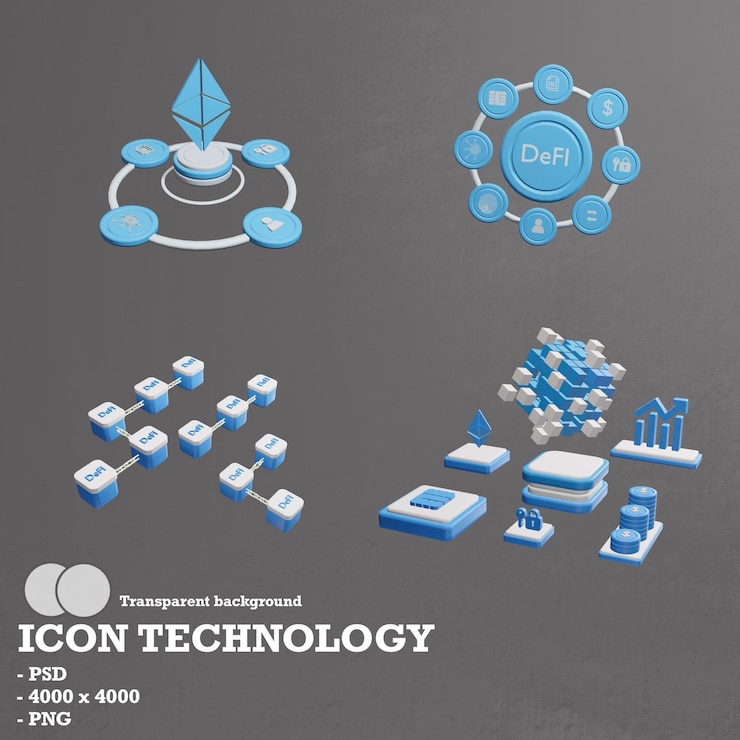 PSD tecnología de iconos 3d, blockchain e inteligencia artificial