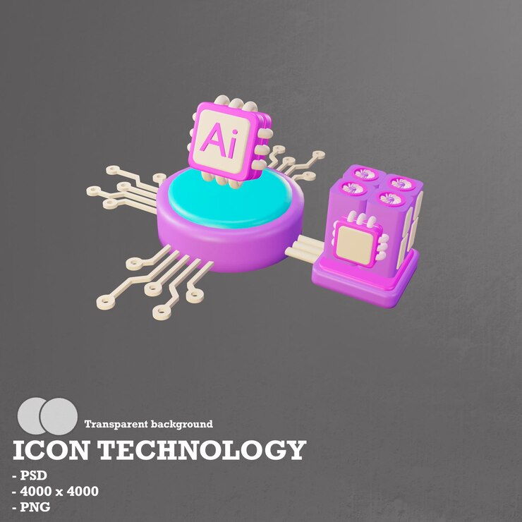 PSD tecnología de iconos 3d, blockchain e inteligencia artificial