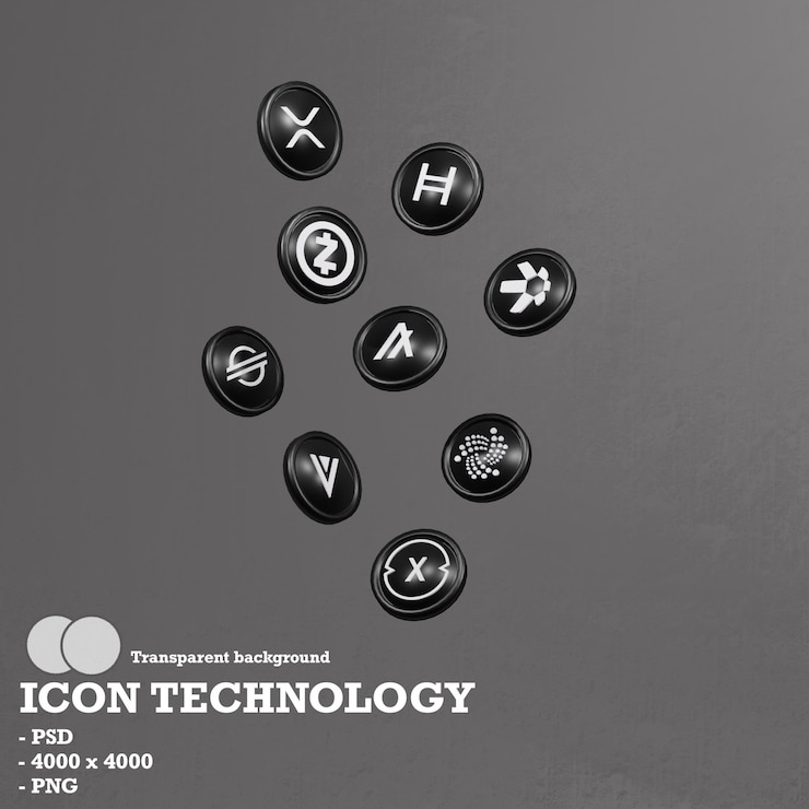 PSD tecnología de iconos 3d, blockchain e inteligencia artificial