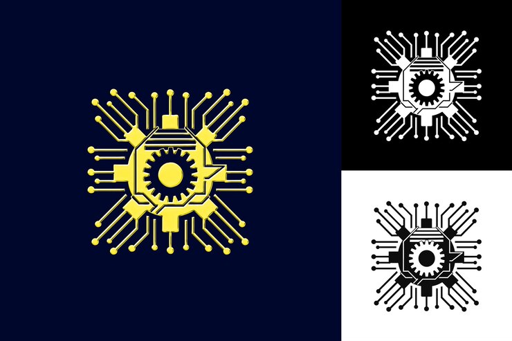 PSD tecnologia indonésia com ícone de selo com um design vetorial abstrato estilizado inspirado na cultura im