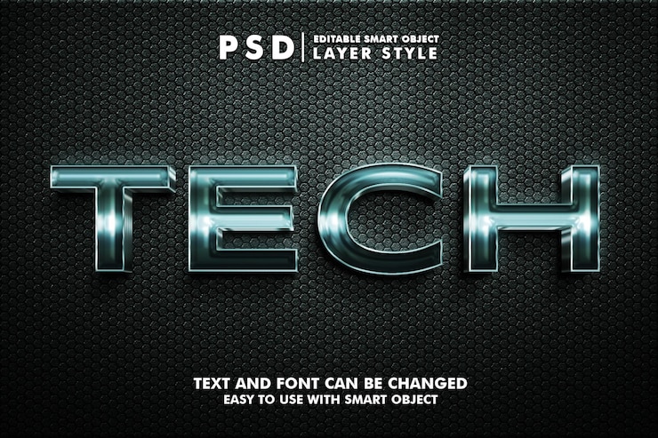 PSD tecnología metálica 3d efecto de texto realista premium psd