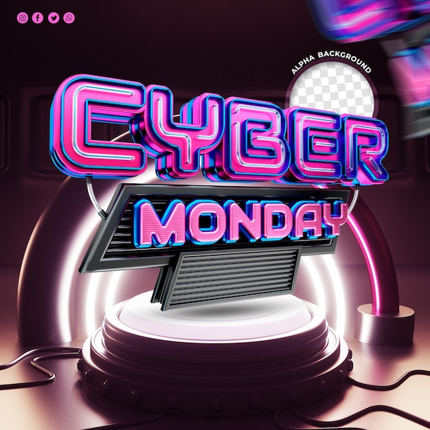 Tecnología realista cyber monday concepto etiqueta 3d render social media post