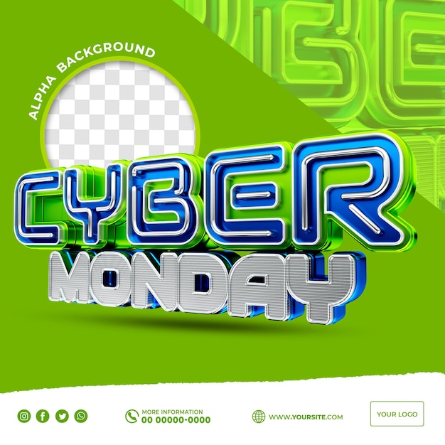 PSD tecnología realista cyber monday concepto etiqueta 3d render